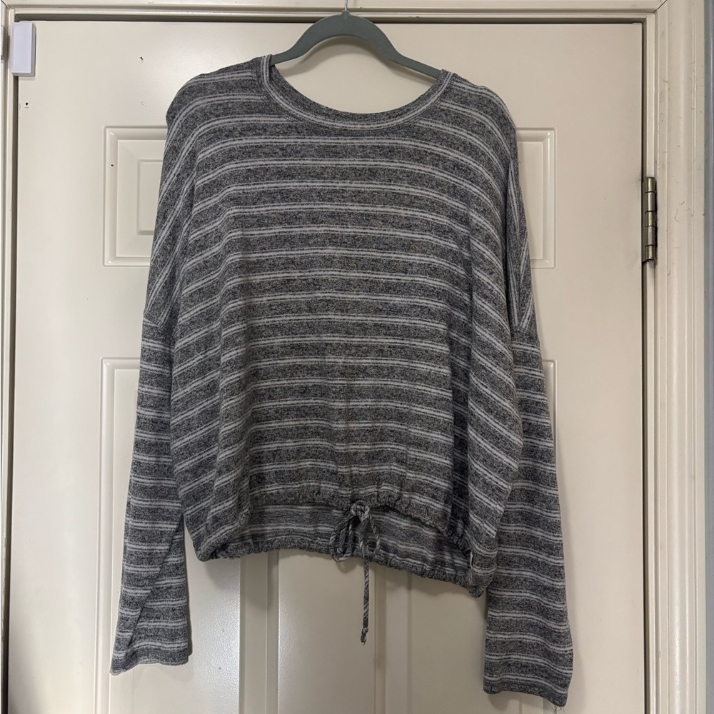 Gray and White Striped UpWest Women's Top